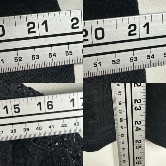 Sezane Lorena 100% Linen Black Top Size XL Lace Embroidery Short Sleeve Blouse - Picture 9 of 12